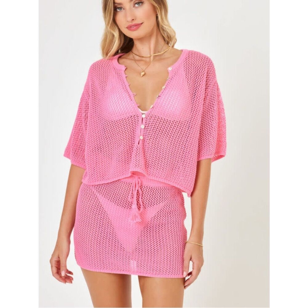 L*space Coast is clear pink crochet mini skirt NWT LARGE